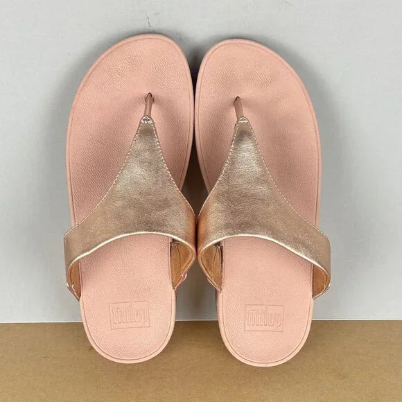 Fitflop Lulu Toe Post Thong Sandals Womens 7.5 Metallic Rose Gold Leather Casual - Picture 5 of 9